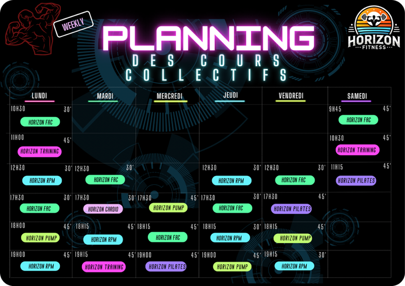 Planning des cours Horizon Fitness