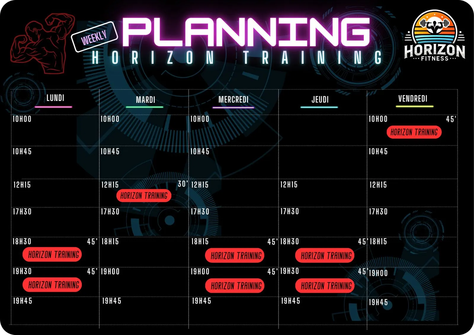 Planning des cours collectifs Horizon Fitness